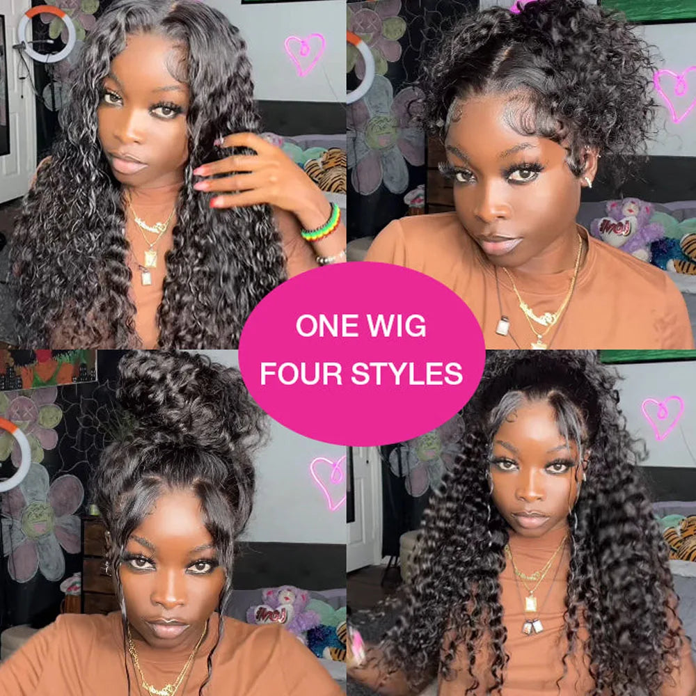 250 Density Deep Curly Wave 360 Full Hd Lace Front Human Hair Wig Water Wave 13X6 Lace Frontal Wig Glueless Wig 100% Human Hair