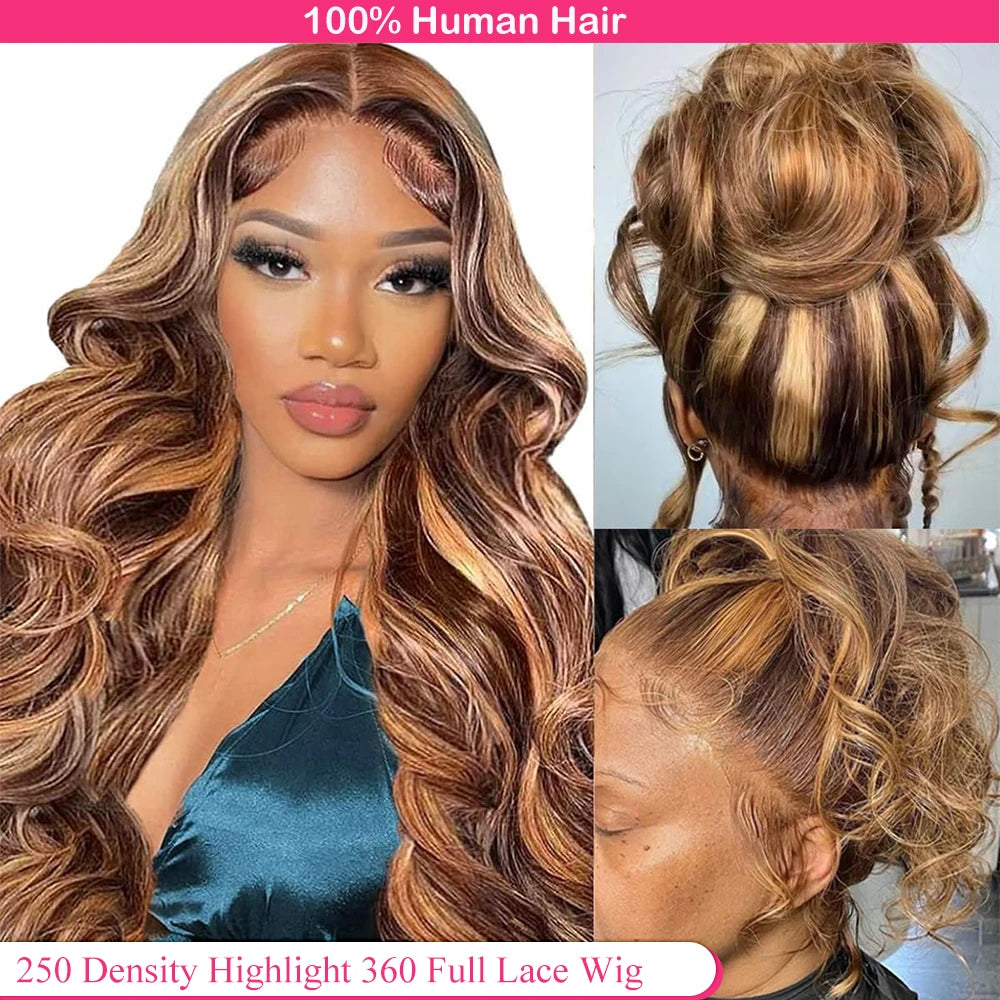 250 Density Highlight 360 Lace Front Wig Human Hair Wig