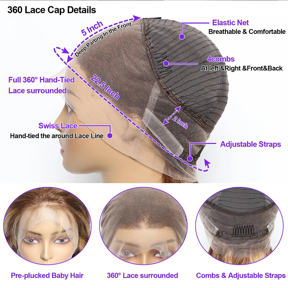 250 Density Highlight 360 Lace Front Wig Human Hair Wig