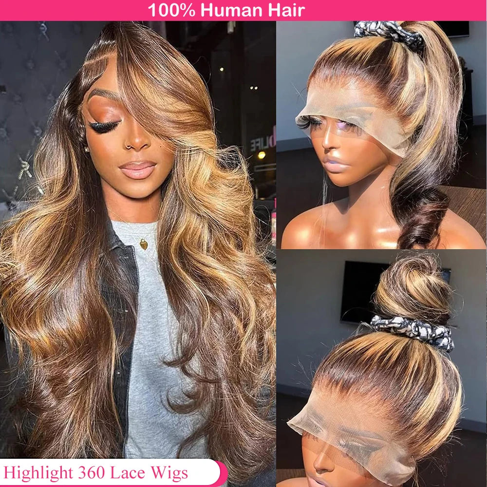 250 Density Highlight 360 Lace Front Wig Human Hair Wig