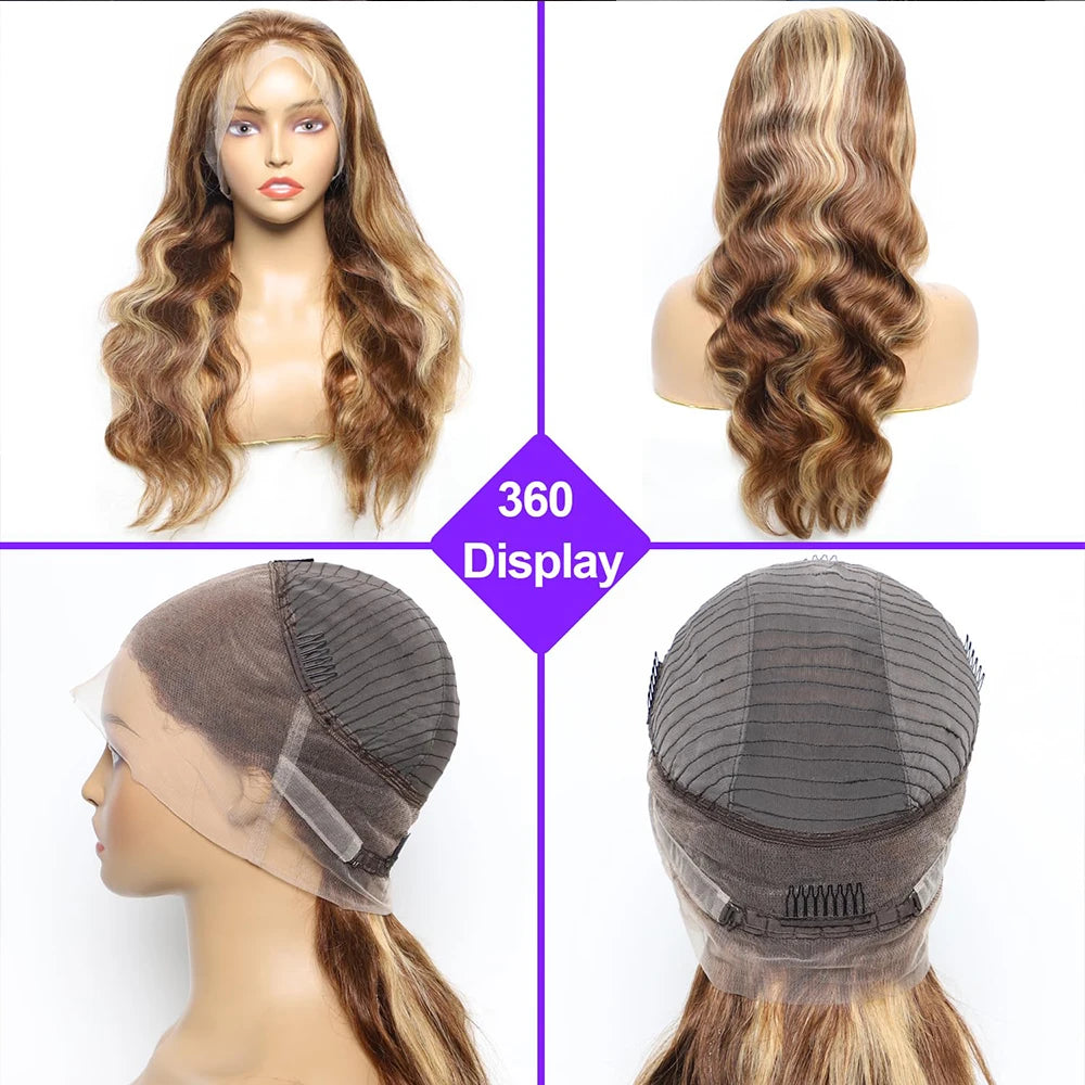 250 Density Highlight 360 Lace Front Wig Human Hair Wig