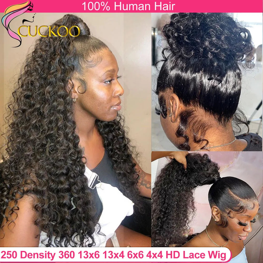 250 Density Deep Curly Wave 360 Full Hd Lace Front Human Hair Wig Water Wave 13X6 Lace Frontal Wig Glueless Wig 100% Human Hair