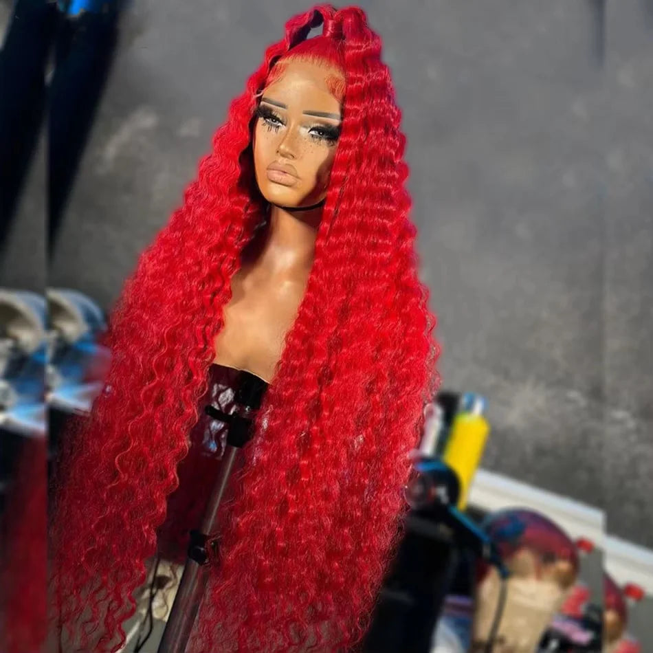 Red Color Water Wave Lace Front Human Hair Curly Full Lace Front Human Hair 210% Brazilian Wigs Water Wave 13x6 Lace Frontal Wig