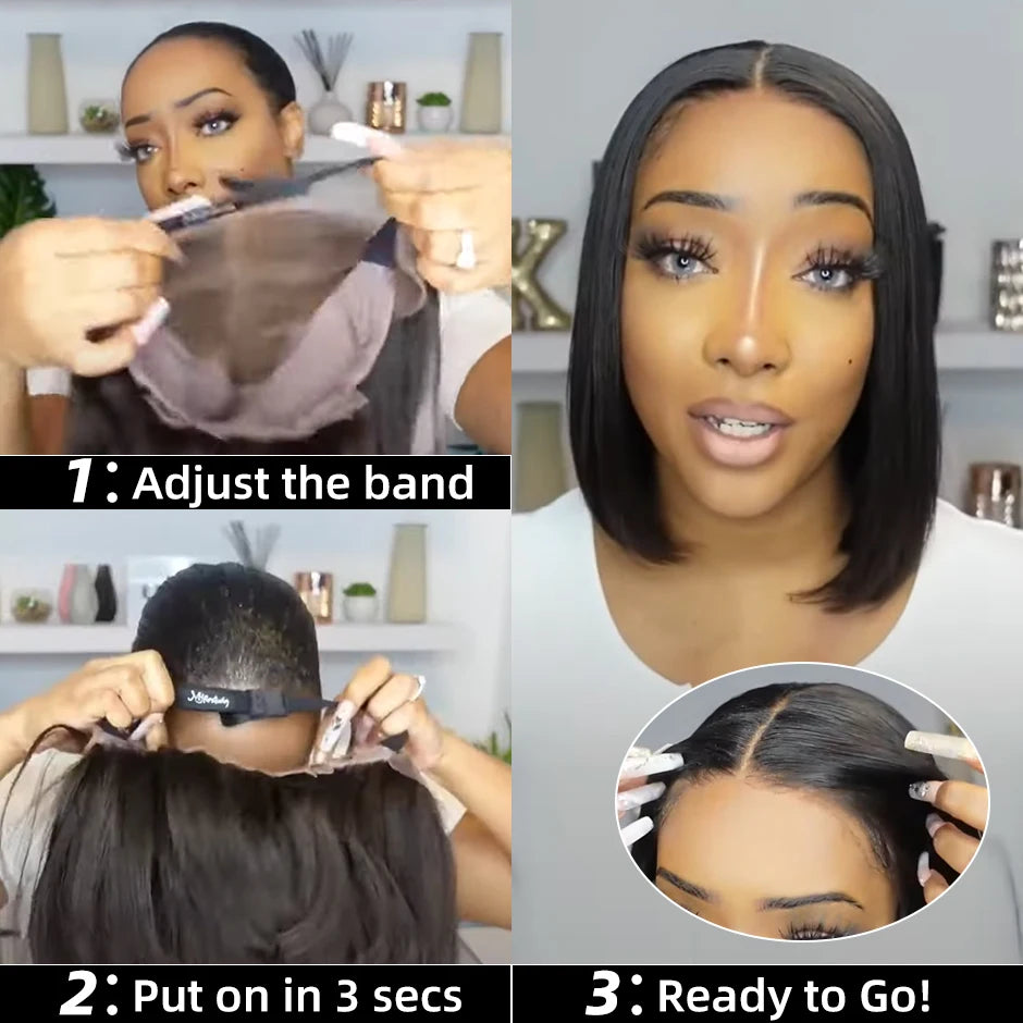 YAWAWE Preplucked Glueless Wig Straight Bob Lace Closure Wigs For Women Human Hair Pre-Cut Prebleached Lace Wear And Go Wig