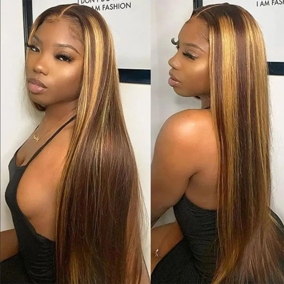 Highlight Wig Human Hair 13x4 13x6 Honey Blonde Straight Lace Front Wigs Human Hair Brazilian Remy P4/27 Colored For Women
