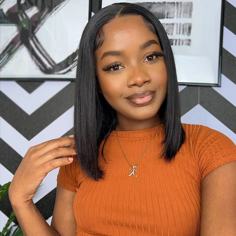 YAWAWE Preplucked Glueless Wig Straight Bob Lace Closure Wigs For Women Human Hair Pre-Cut Prebleached Lace Wear And Go Wig