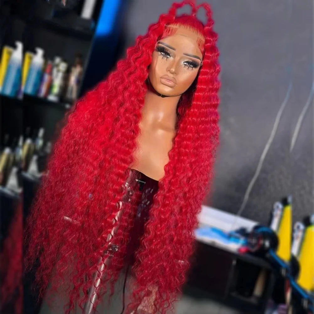 Red Color Water Wave Lace Front Human Hair Curly Full Lace Front Human Hair 210% Brazilian Wigs Water Wave 13x6 Lace Frontal Wig