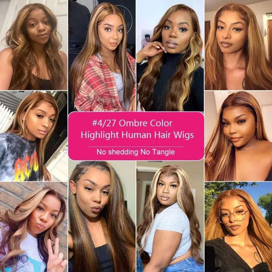 Highlight Wig Human Hair 13x4 13x6 Honey Blonde Straight Lace Front Wigs Human Hair Brazilian Remy P4/27 Colored For Women