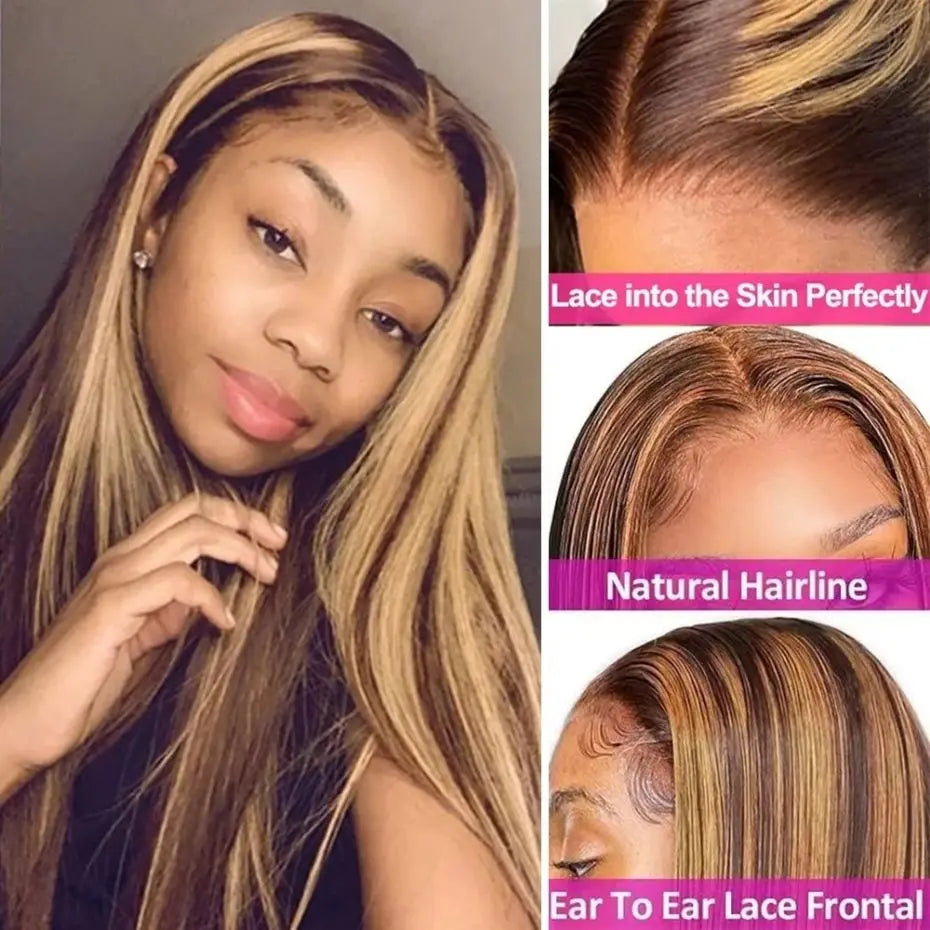 Highlight Wig Human Hair 13x4 13x6 Honey Blonde Straight Lace Front Wigs Human Hair Brazilian Remy P4/27 Colored For Women