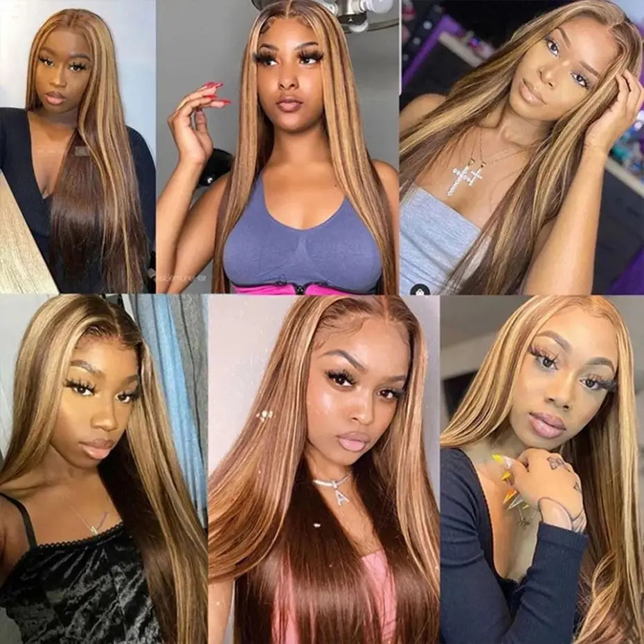 Highlight Wig Human Hair 13x4 13x6 Honey Blonde Straight Lace Front Wigs Human Hair Brazilian Remy P4/27 Colored For Women