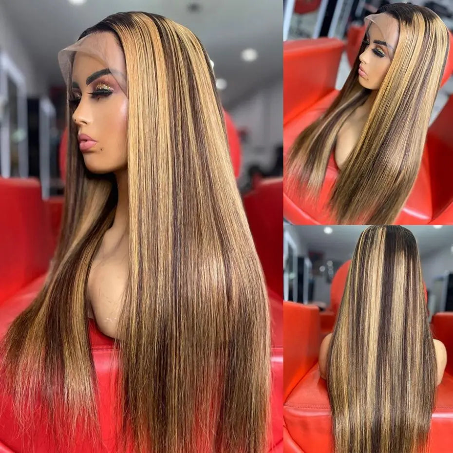 Highlight Wig Human Hair 13x4 13x6 Honey Blonde Straight Lace Front Wigs Human Hair Brazilian Remy P4/27 Colored For Women