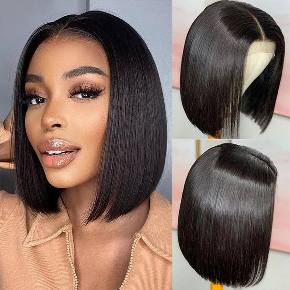 Brazilian Deep Curly Wave Closure Wig Human Hair Straight Bob Wigs for Women Transparent Water Wave 4x4 Lace Short Bob Wig