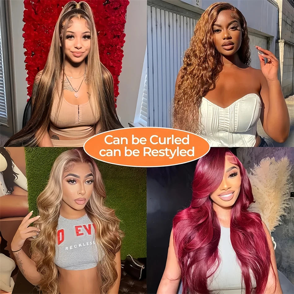 Highlight Straight 13x6 Hd Transparent Lace Frontal Wigs Human Hair 13x4 Hd Lace Front P4/27 Colored Preplucked Wig for Women