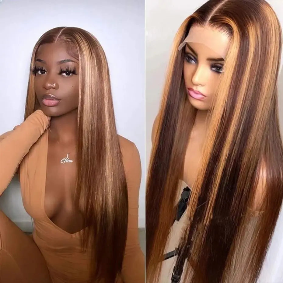 Highlight Wig Human Hair 13x4 13x6 Honey Blonde Straight Lace Front Wigs Human Hair Brazilian Remy P4/27 Colored For Women
