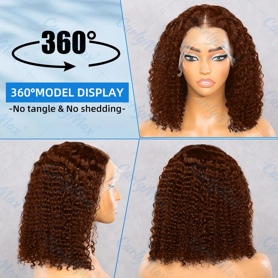 Chocolate Brown Short Bob Deep Wave 13x4 Transparent Lacen Colored