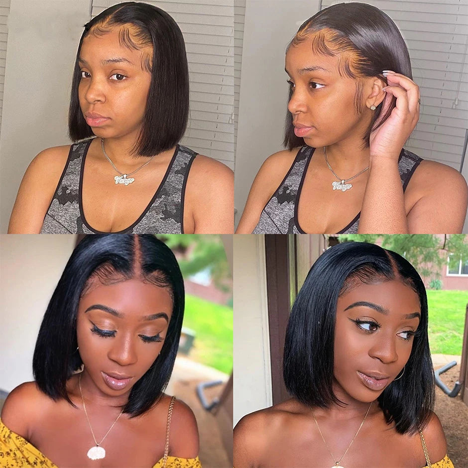 YAWAWE Preplucked Glueless Wig Straight Bob Lace Closure Wigs For Women Human Hair Pre-Cut Prebleached Lace Wear And Go Wig