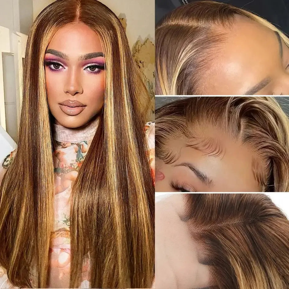 Highlight Wig Human Hair 13x4 13x6 Honey Blonde Straight Lace Front Wigs Human Hair Brazilian Remy P4/27 Colored For Women
