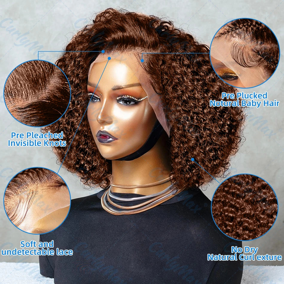 Chocolate Brown Short Bob Deep Wave 13x4 Transparent Lacen Colored