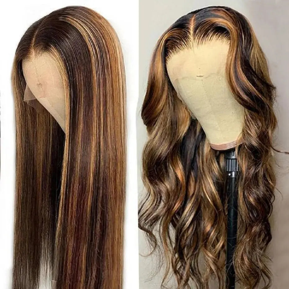 Highlight Wig Human Hair 13x4 13x6 Honey Blonde Straight Lace Front Wigs Human Hair Brazilian Remy P4/27 Colored For Women