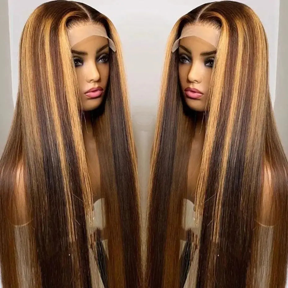 Highlight Wig Human Hair 13x4 13x6 Honey Blonde Straight Lace Front Wigs Human Hair Brazilian Remy P4/27 Colored For Women