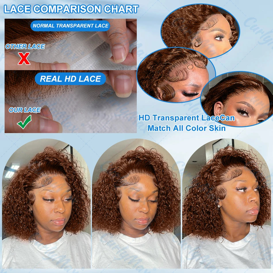 Chocolate Brown Short Bob Deep Wave 13x4 Transparent Lacen Colored