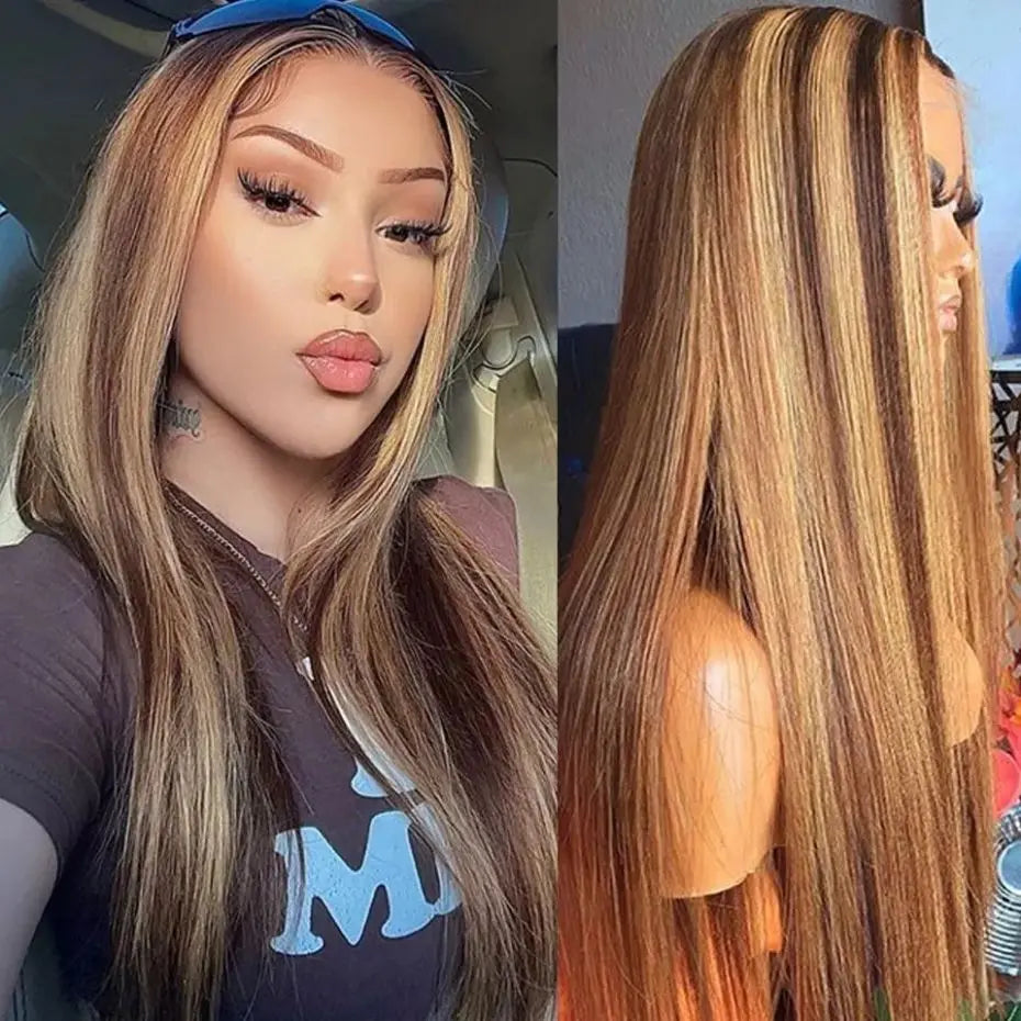 Highlight Wig Human Hair 13x4 13x6 Honey Blonde Straight Lace Front Wigs Human Hair Brazilian Remy P4/27 Colored For Women