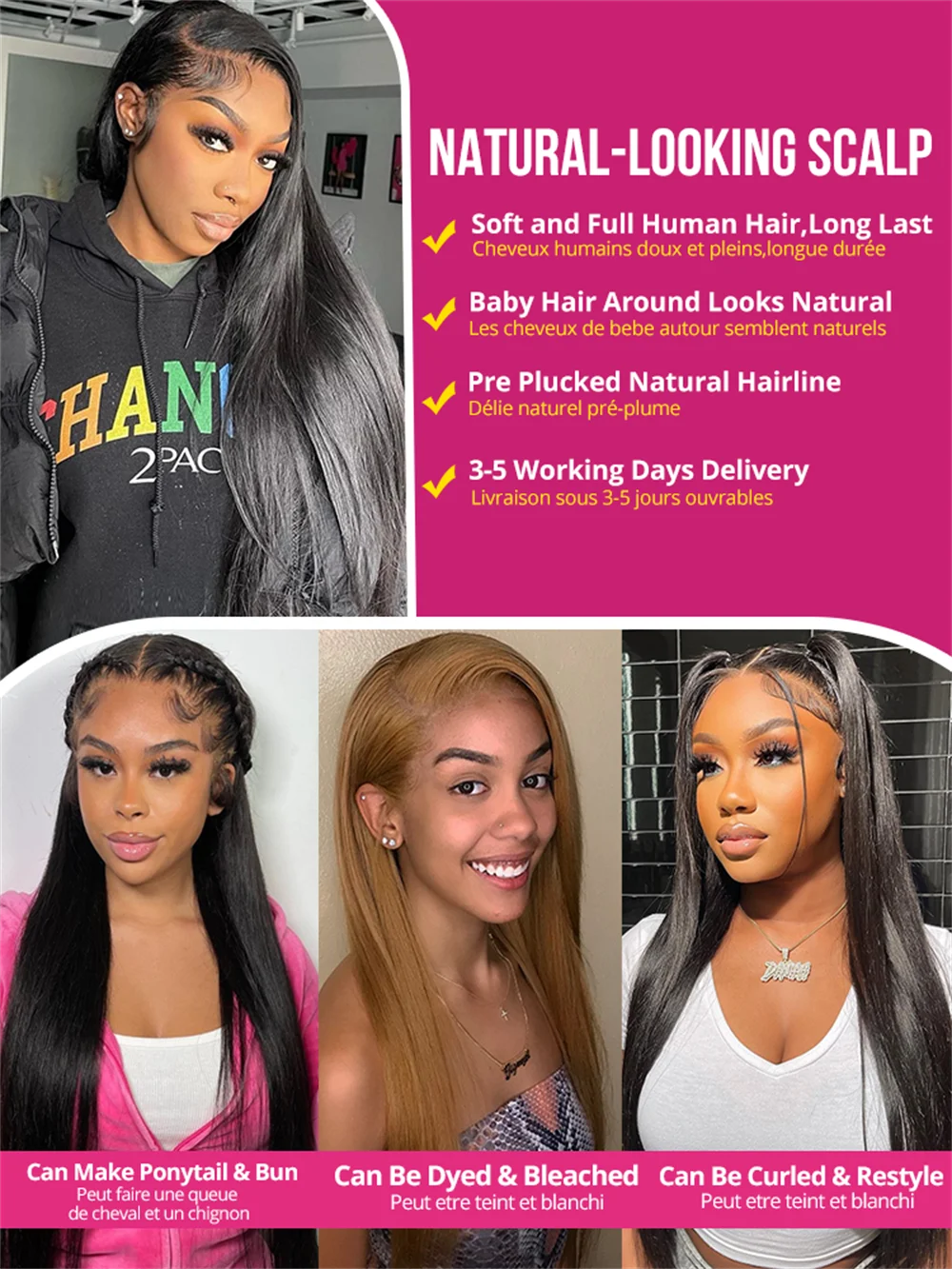 13×4 Straight Lace Front Wigs Human Hair HD Lace Frontal Wigs 24inch 180% Brazilian Virgin Human Hair Wigs for Black Woman