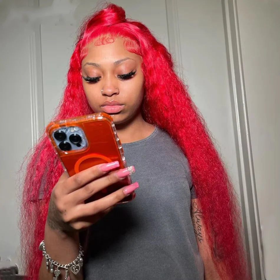 Red Color Water Wave Lace Front Human Hair Curly Full Lace Front Human Hair 210% Brazilian Wigs Water Wave 13x6 Lace Frontal Wig