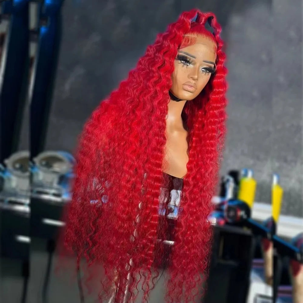 Red Color Water Wave Lace Front Human Hair Curly Full Lace Front Human Hair 210% Brazilian Wigs Water Wave 13x6 Lace Frontal Wig