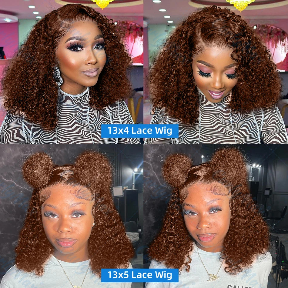 Chocolate Brown Short Bob Deep Wave 13x4 Transparent Lacen Colored