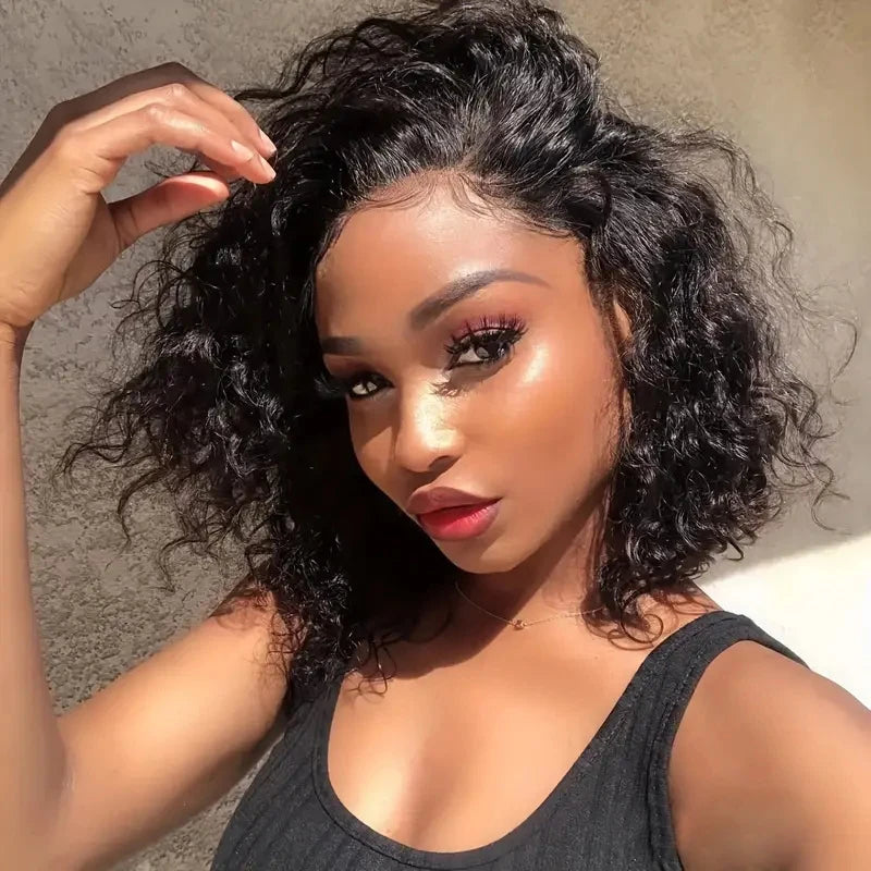 Brazilian Deep Curly Wave Closure Wig Human Hair Straight Bob Wigs for Women Transparent Water Wave 4x4 Lace Short Bob Wig