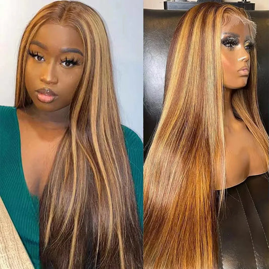 Highlight Wig Human Hair 13x4 13x6 Honey Blonde Straight Lace Front Wigs Human Hair Brazilian Remy P4/27 Colored For Women